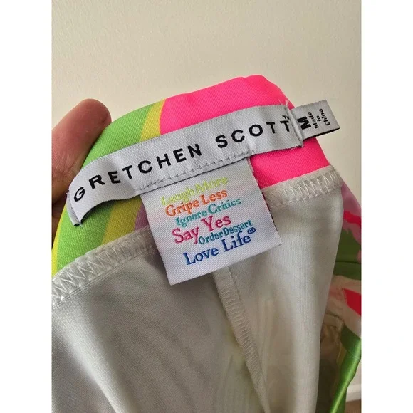 Gretchen Scott Tropical Print Pull On Skirt Women Size Medium Neon Pink Green - Picture 8 of 10